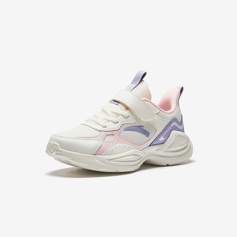 Anta Kids Synthetic Leather Fabric Trendy Versatile Lightweight Shock Absorbing Low Top Running Shoes Men Running Shoes White Pink Purple A22445577-3