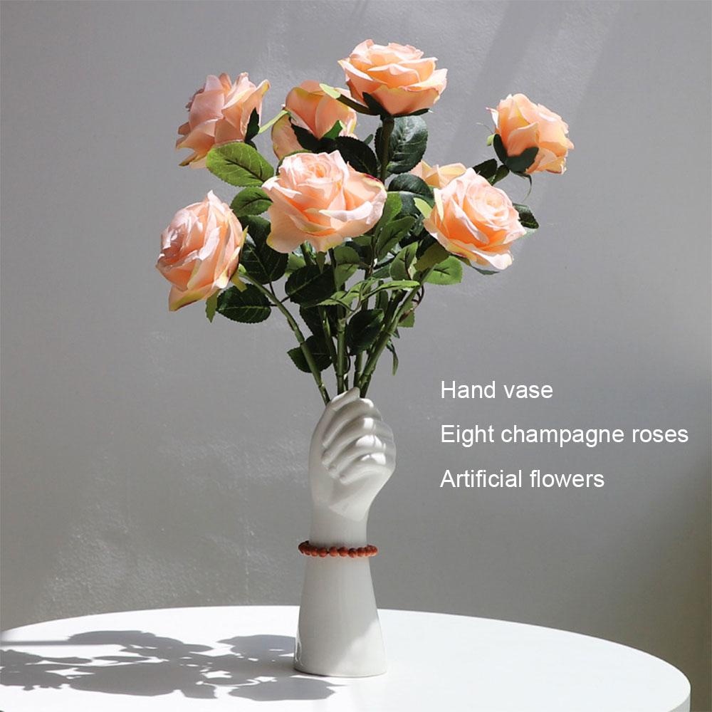 Vază ceramică, stil nordic, flori de aur, decor modern pentru biroul de acasă, cu compoziție florală creativă, ornament pentru camera de zi