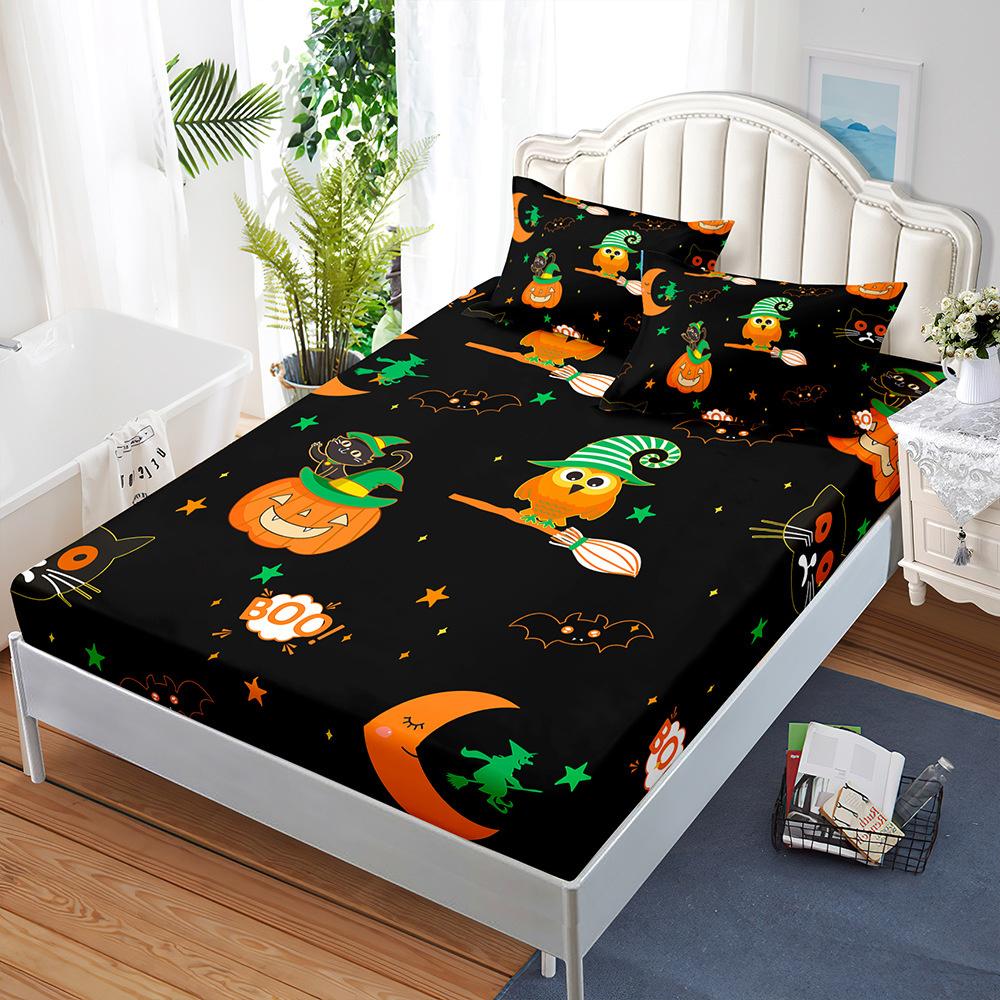 Happy Halloween Fitted Sheet Bed Mattress Protector Kid Pumpkin Bed Cover Twin Full Queen King Size Elastic Bed Sheet Pillowcase