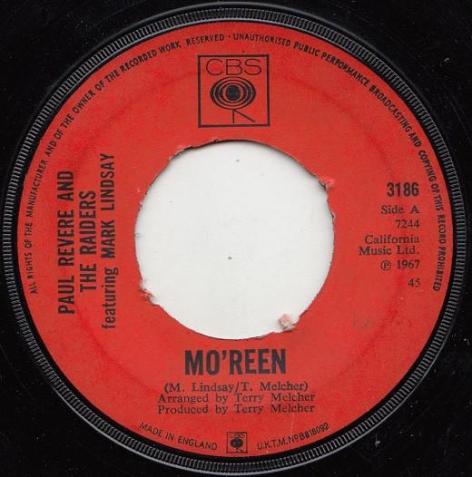 

7inch Record PAUL REVERE & THE RAIDERS, MARK LIN - Mo reen 3186 CBS 1967 UK Rock Used
