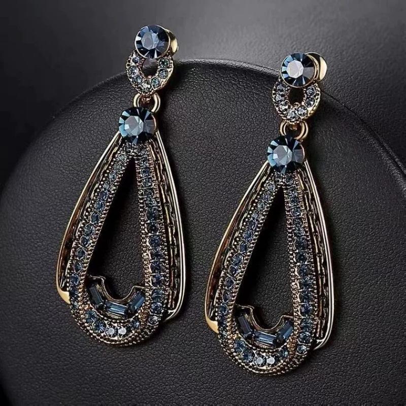 Female Retro Versatile Temperament Water Droplet Earrings 1 pair of earrings синий