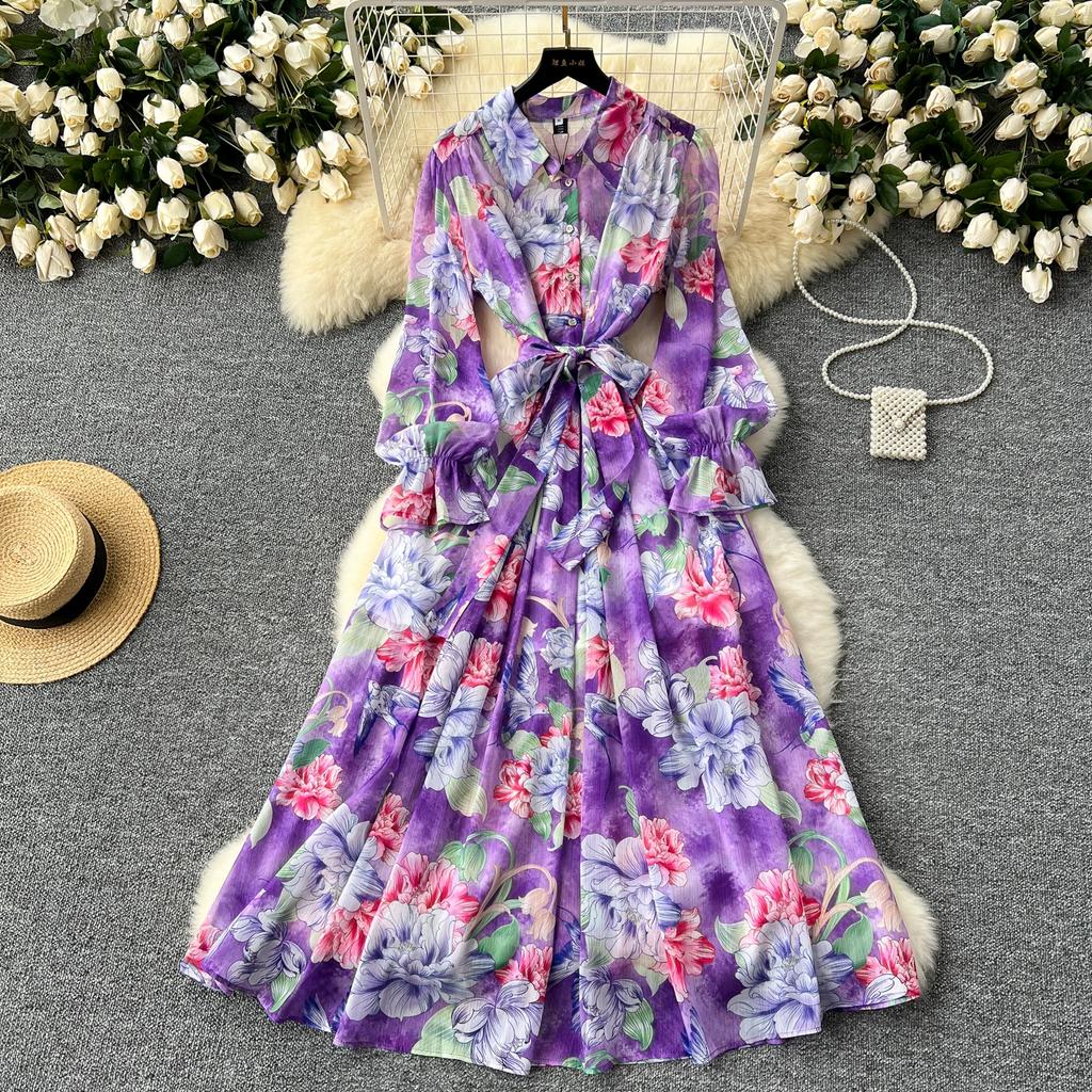 princess polly baby blue dress Women's Midi Dress Chiffon Dress Boho Chic Dresses Boho Dress Elegant Dress  Elegant Bohemia Vintage Vacation Daily Date Slim Floral Short Sleeve V Neck  Black Pink Red Beige Summer Spring Fall Winter main image 1