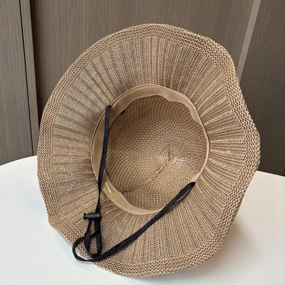 Big Brim Straw Sun Hat French Style Sun Protection Cap Sunscreen Knitted Bucket Hat  Girls