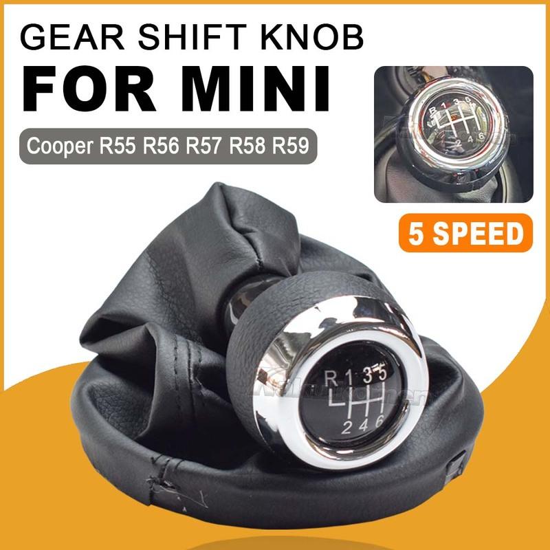 Manual 6 Speed Gear Shift Knob Shifter Lever Chrome + Black Leather Dust Cover For BMW MINI COOPER R55 R56 R57 R58 R59 R60 R61