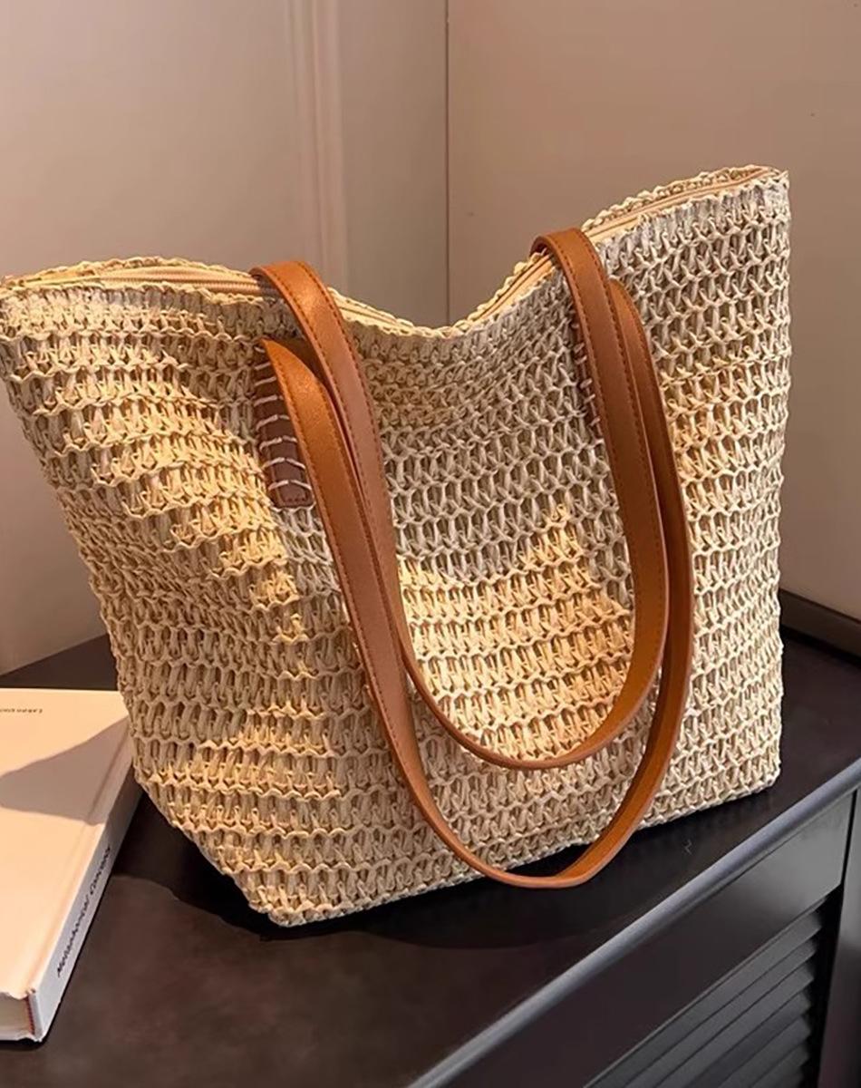 

Woven Bag Straw Bag Women S Bag Versatile Large Capacity Shoulder Portable Commuter Tote Bag абрикосовий