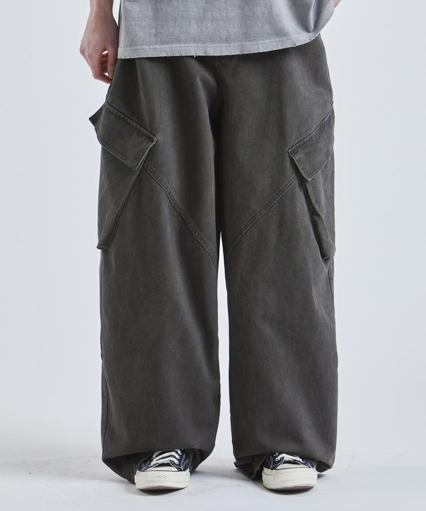 VTWO Washed Wide Cargo Cotton Pants (Black)