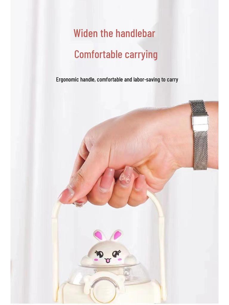 Large Cartoon Children's Straw Water Bottle - High-Capacity, Stylish Plastic Cup for Students