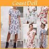 Elegant Women Short Sleeve Boho Style Midi Beach Dress With Vibrant Floral Prints