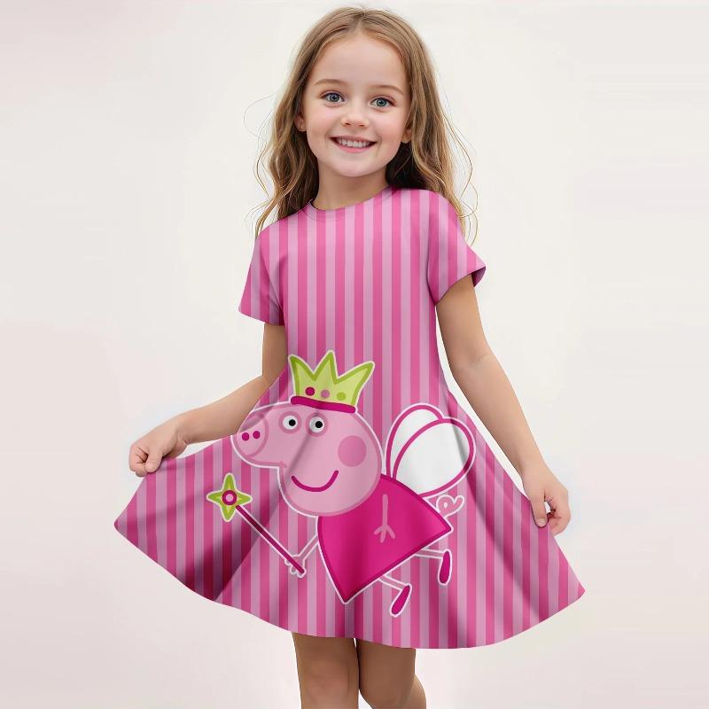 3D Printed T-shirt Peppa Pig  Dress Kids Fashion Cartoon Pattern Cute Short Sleeved Dresses Cosplay Youth Girl Clothes