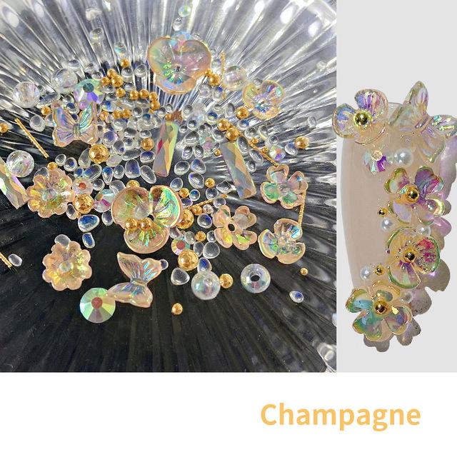 

Барвистий AB Кристал Квітка Метелик Декорації для нігтів Мікс Металеві Заклепки Перли Голографічні DIY Нігті Стрази Аксесуари шампанського