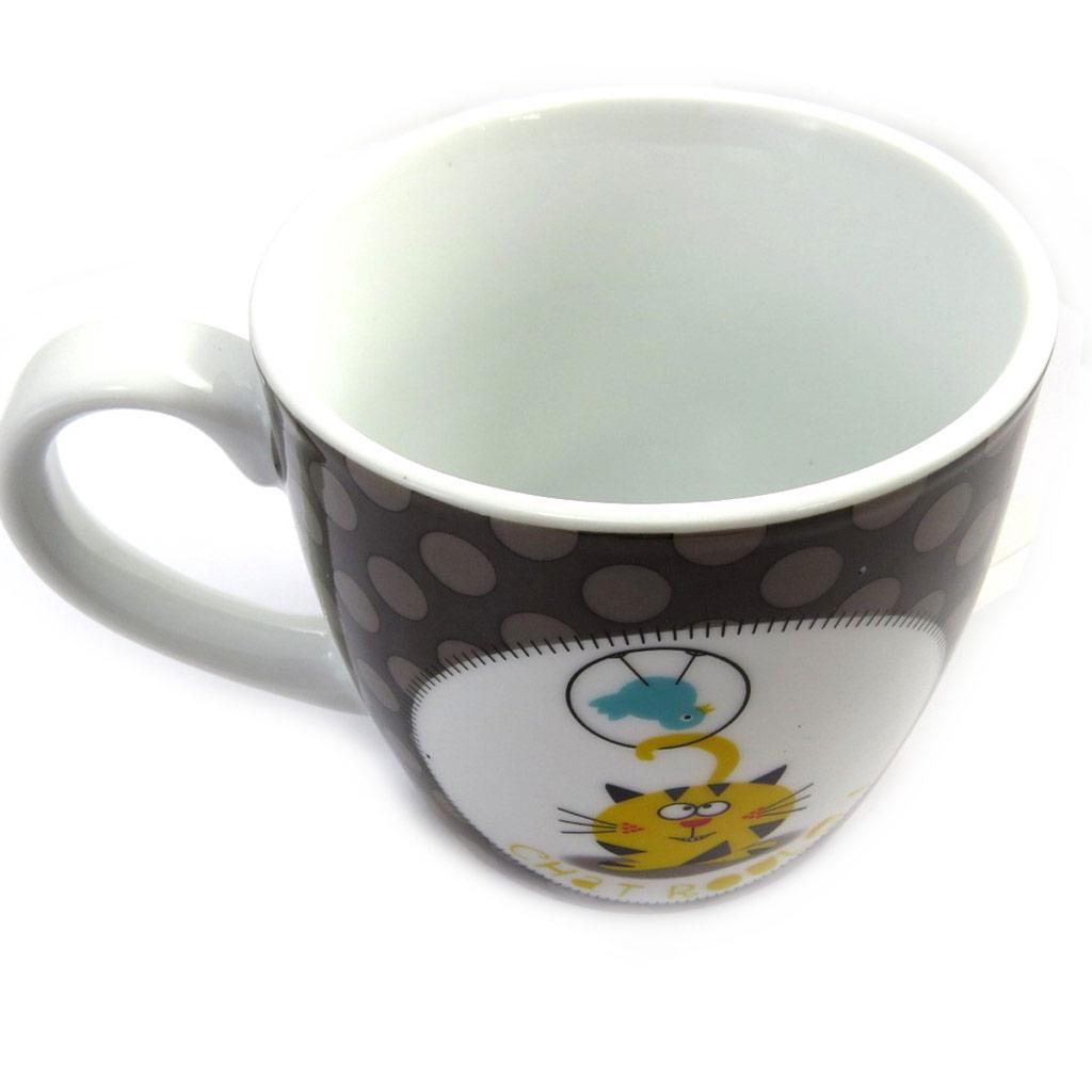 Les Trésors De Lily [M3396] - Mug porcelaine 'Fripouille Chat Roulé' taupe - 9x9 cm