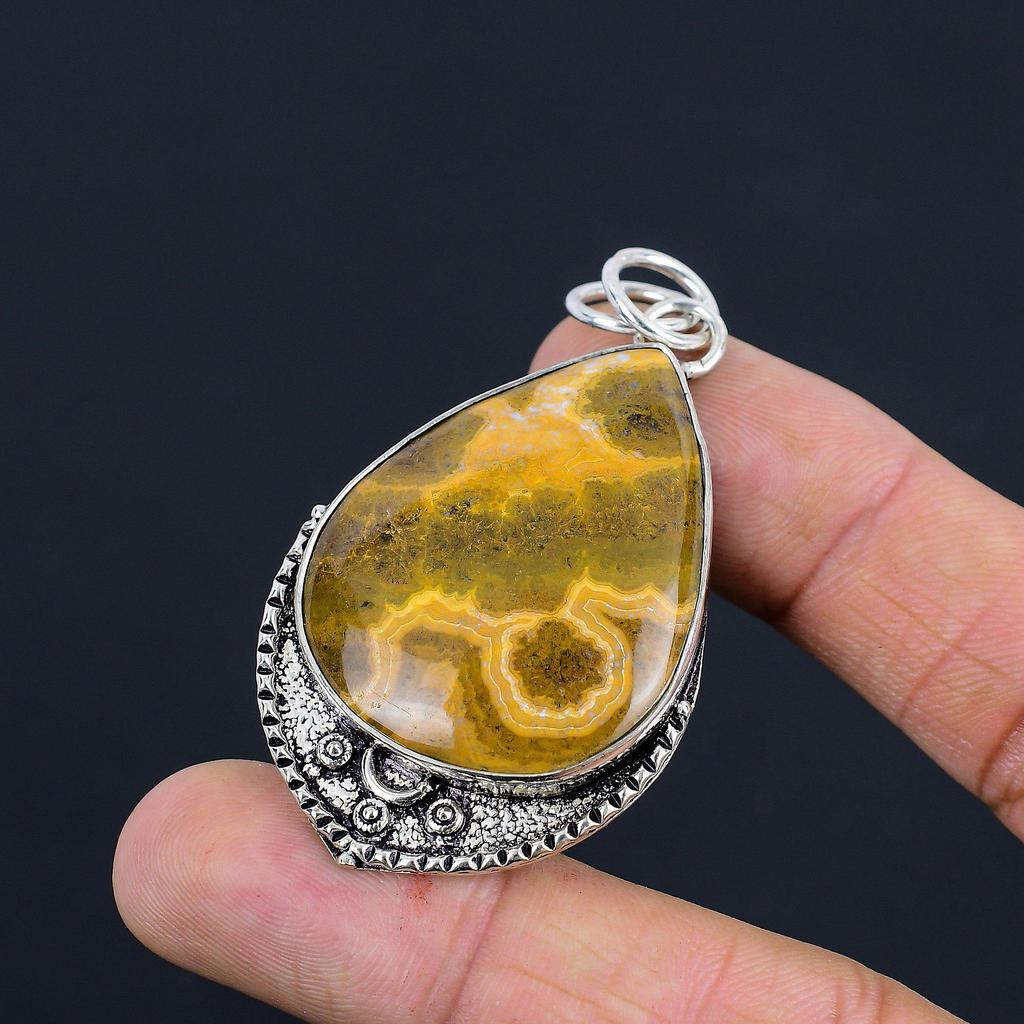 Natural Ocean Jasper Gemstone Jewelry 925 Sterling Silver Pendant For Girls