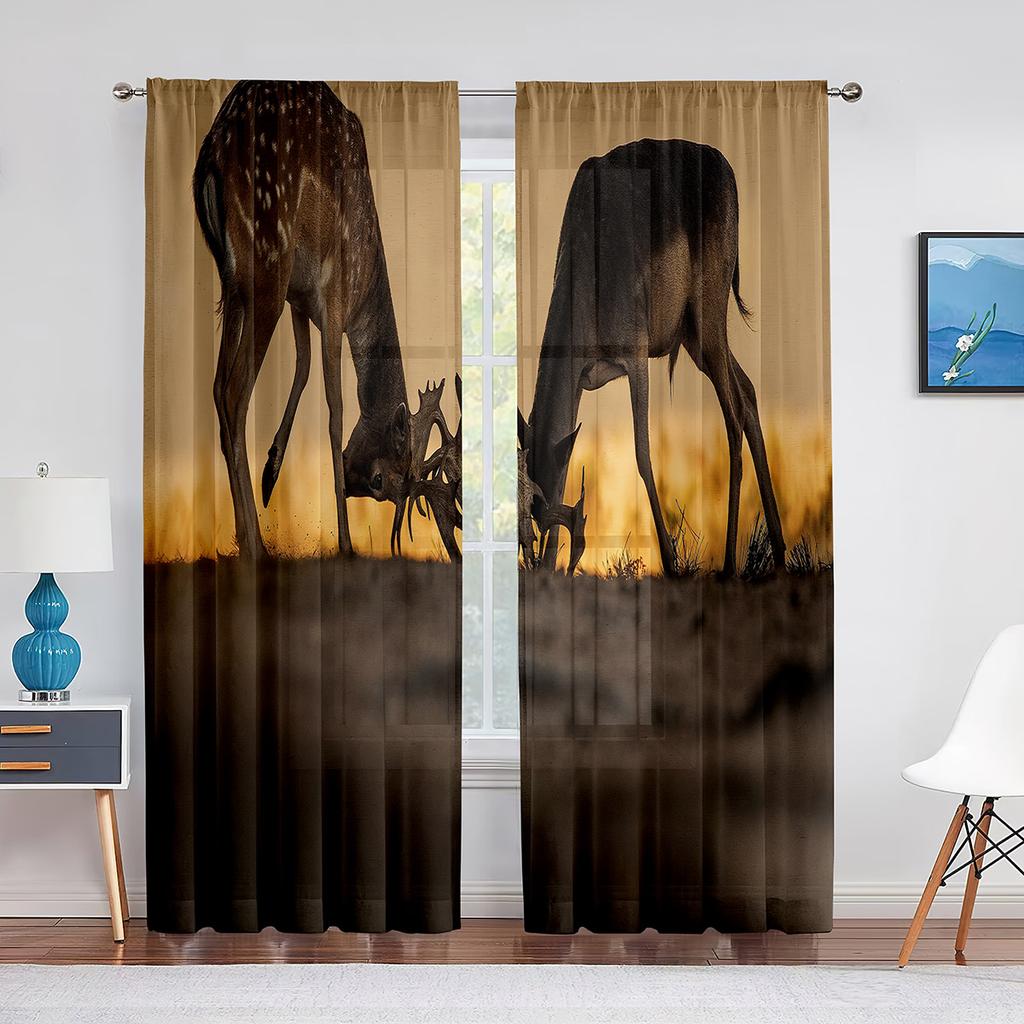 Sika Deer Nature Autumn Forest Wildlife Sheer Voile Curtain for Living Room Bedroom Kitchen Modern Tulle Window Treatment Decor