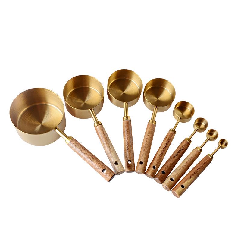 8-delige RVS Maatbeker & Lepel Set met Aciahout Handvatten voor Bakken