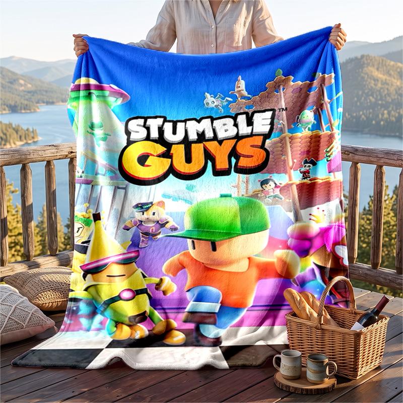Warm Flannel Blanket Stumble Guys Pattern, Lightweight Comfortable Throw Blanket for Bed Sofa Use