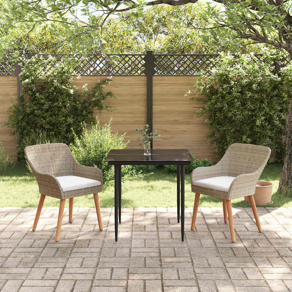 Garden Dining Set with Cushions 3 Pcs Beige Poly Rattan