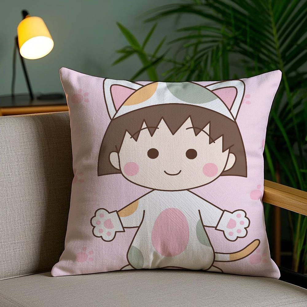 Cartoon Chibi M-Maruko-ChanS Pillow Case Sofa Short Plush Double-sided HD Printing Room Home Office Gift Cushion Cover