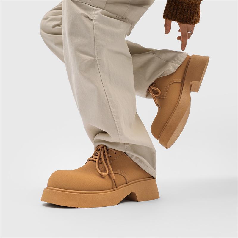 New men's tooling casual big head leather shoes niche low-top thick-soled heightening men's shoes Z117