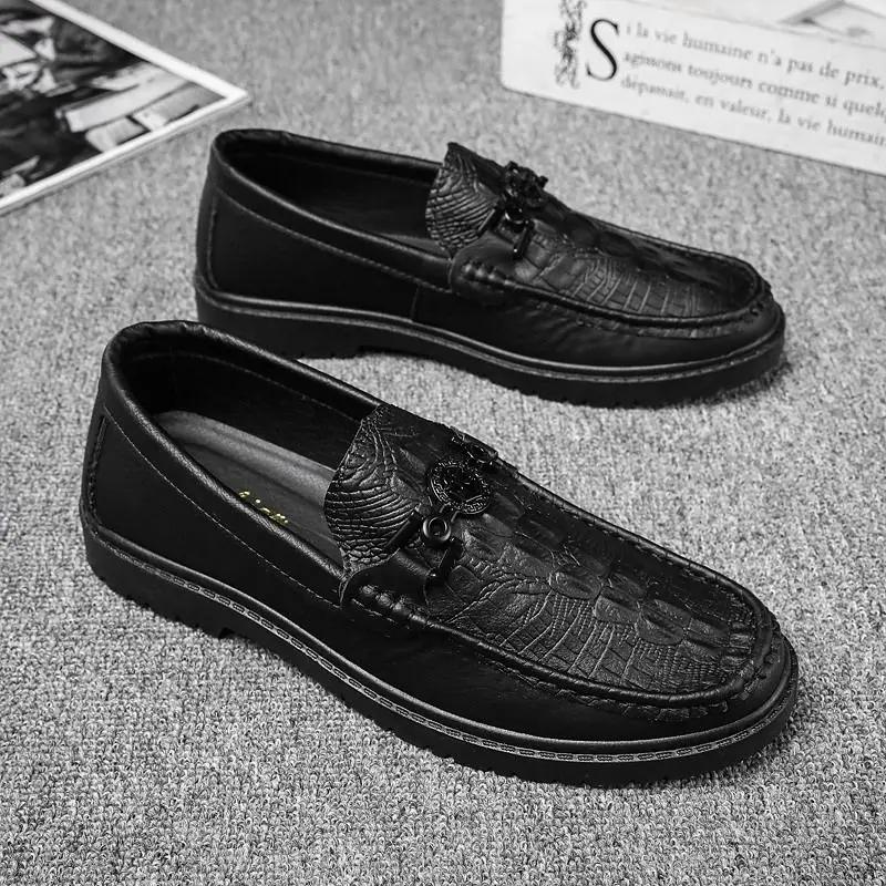 Fashion Round Toe Male Casual Shoe Non Slip and Waterproof Flat Men's Leather Shoes Common Summer Sale Classic Original Luxury Adults Pu