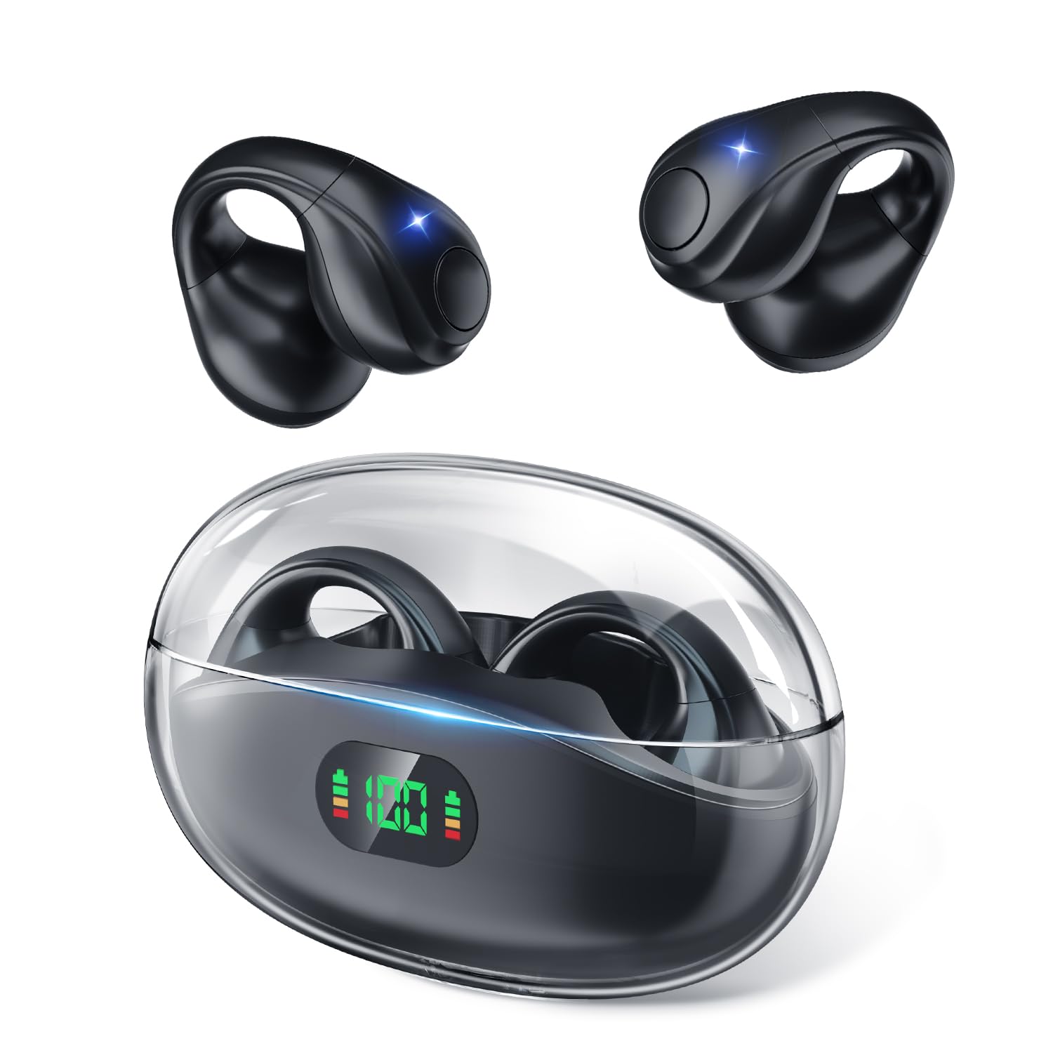 

Bluetooth Wireless Earbuds [2025 New Development & Bone Conduction Innovation Ear Cuff Earphones] Digital LED Display, Bluetooth 5.4 & EDR