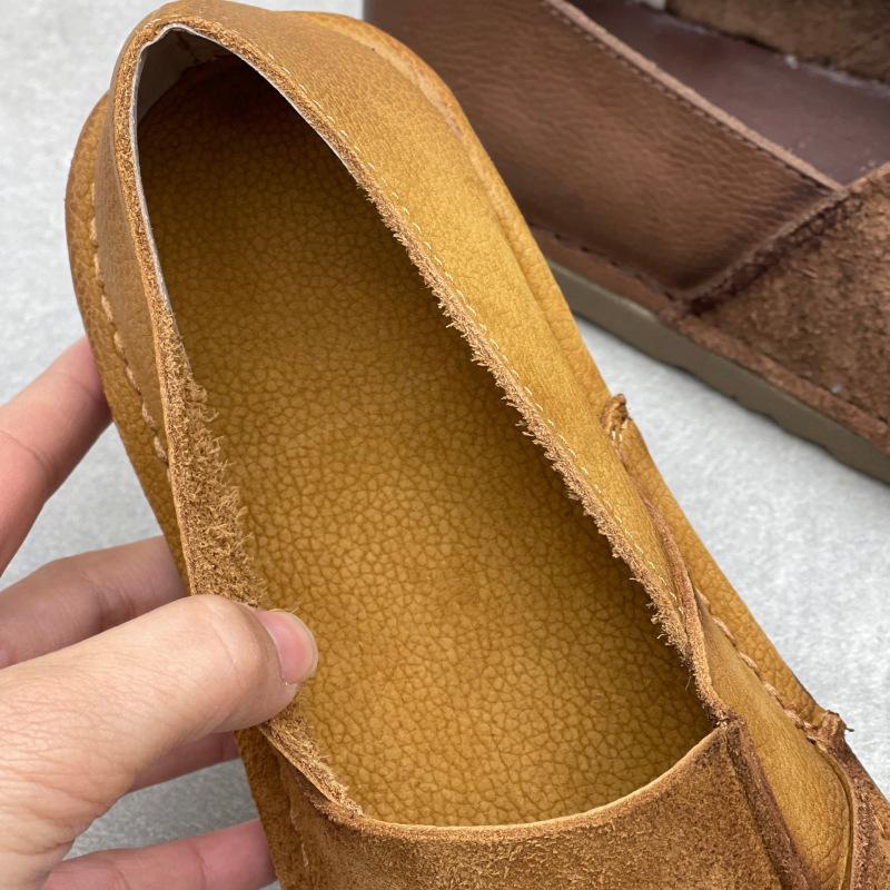 Johnature Handmade Loafers Genuine Leather Flats Retro Round Toe Soft Soled Cowhide Women's Slip-on Shoes