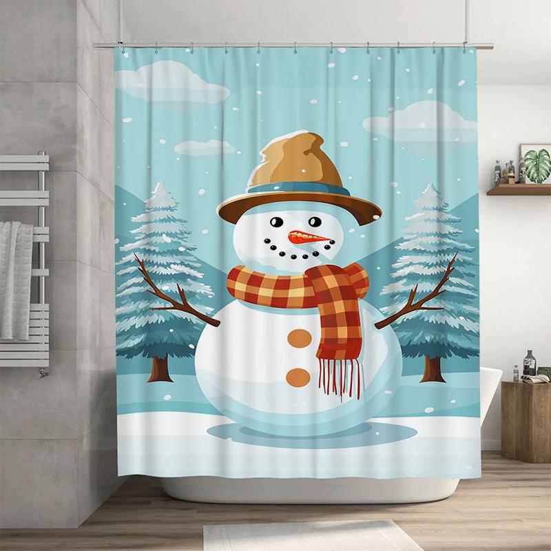 

Tuniu Adorable Snowman Winter Holiday Bathroom Shower Curtain Set Festive Fun Decor W60H190(CM)-1 Pcs