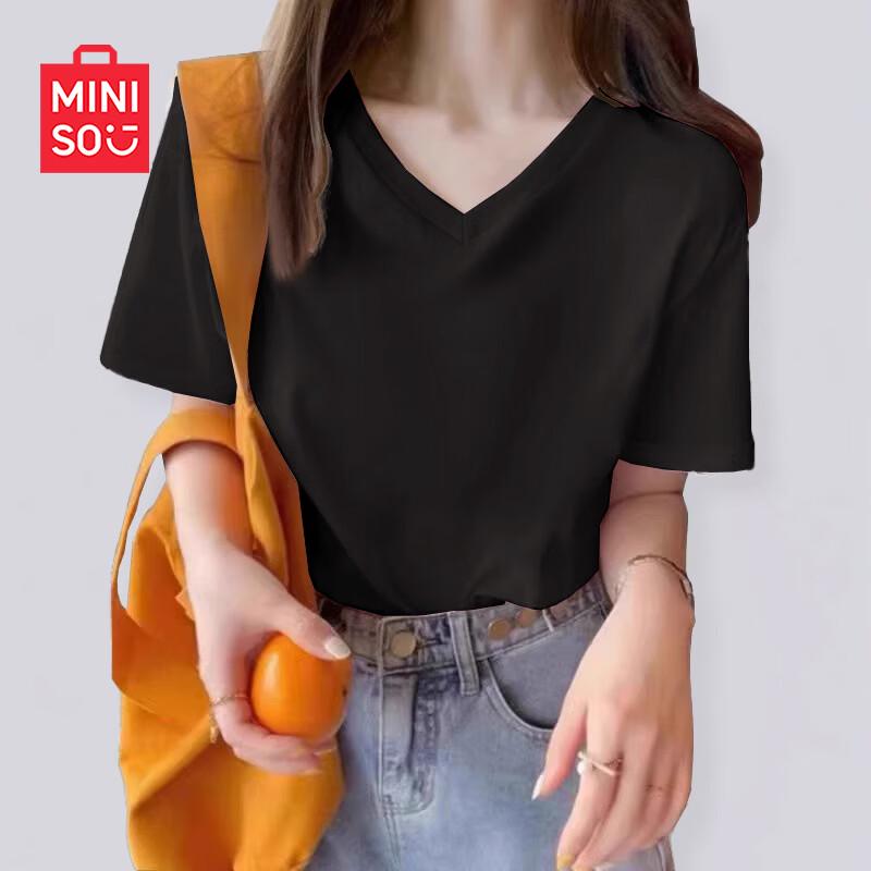 MINISO Women s V-Neck Slimming Short Sleeve T-Shirt M