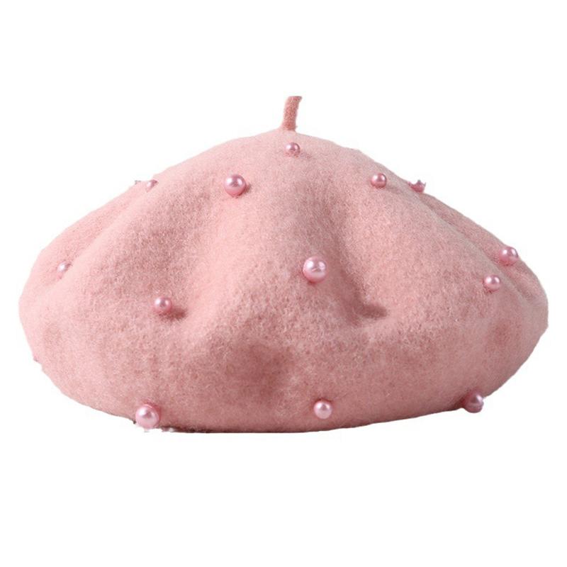 Kids Winter Hat For Girls Retro Baby Beret Hats With Pearls Autumn Winter Kids Cap For Children Accessories