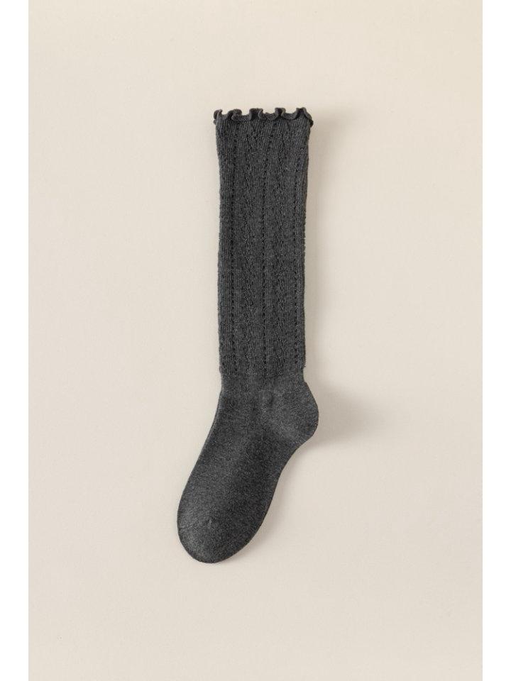 Korean Hollow Out Wood Ear Fishnet Stockings - Women's Knitted Mesh Calf Slimming Slouchy Long Socks