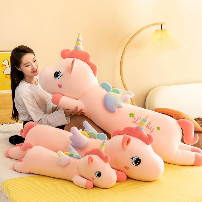 70-110cm Cartoon Magic Giant Strip Unicorn Plush Doll Pillow Pink Lying Unicorn Fur Toy Home Decor Christmas Gift for Girls