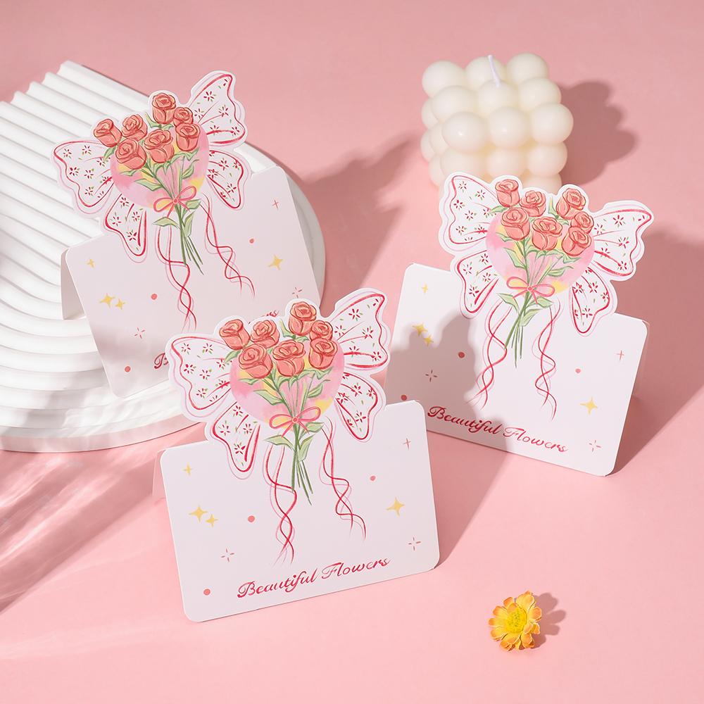 5Pcs Portable Cute Flower Thank You Card Three-Dimensional Bouquet Greeting Cards Birthday Greeting Card For Mother's Day Gift
