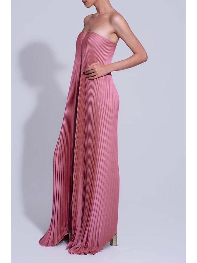 Damen trägerloses gefaltetes Kleid - Sehr weiter Saum Abendkleid Rock 8139
