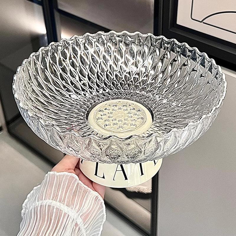 Pedestal Fruit Bowl With Drain Hole, Bow‑Knot Decor Fruit Tray, Kitchen Countertop Snack Storage Plate For Home Decoration
