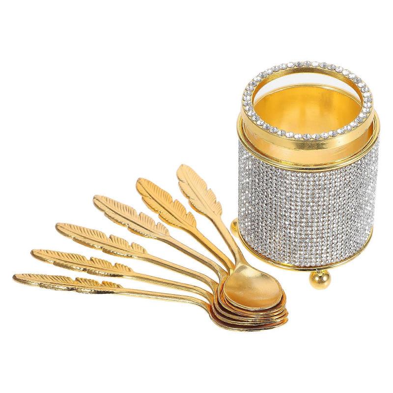 Coffee Spoon with Holder for Mixing 1Set Gold Zinc Alloy Teaspoon