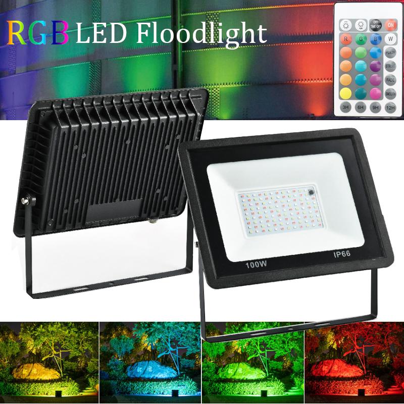 RGB LED Floodlight Reflector 220V 10W 30W 50W 100W Outdoor IP66 Waterproof Spotlight Lamps for Party Holiday Home Garden Decor