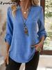 Spring/Summer Imported New Style Women's Shirt Casual Loose Oversized V-Neck Solid Color Blouse
