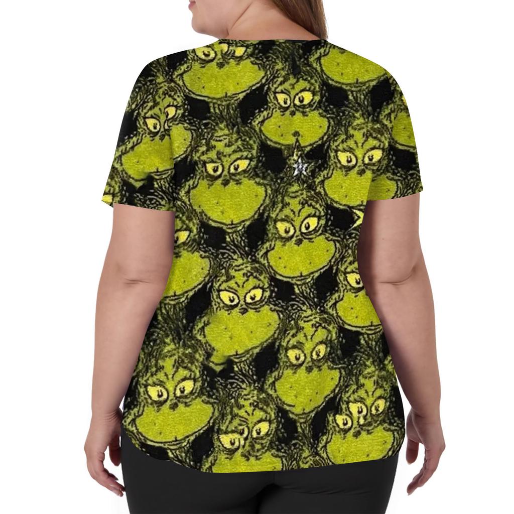 Women's Fashion V-Neck Short Sleeve Overalls With Pockets  Print Tops  Clothes