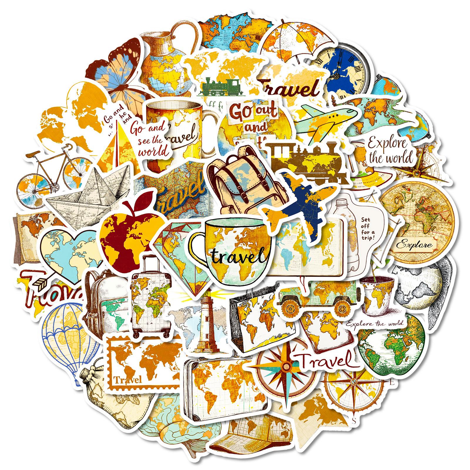 

50PCS New Travel Map Cartoon Stickers, Unique Creative Decals for Kids’ Toys, Luggage & Journal