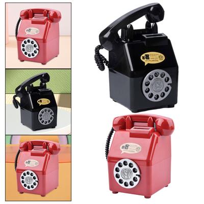 Retro Telephone Piggy Bank Figurine Tabletop Decoration Phone Money Saving Box for Shelf Home Cabinet Bedroom Living Room