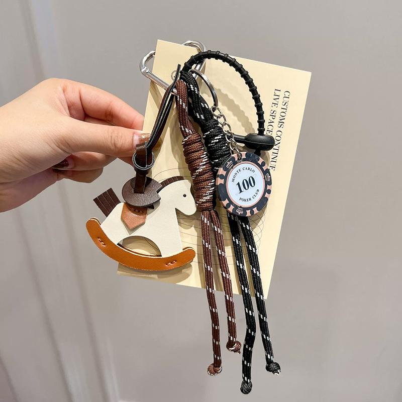 Braided Rope Bag Charm Pendant for Women, Leather Trojan Bags, Hanging Ornament, Keychain Decoration, DIY Bag Accessories