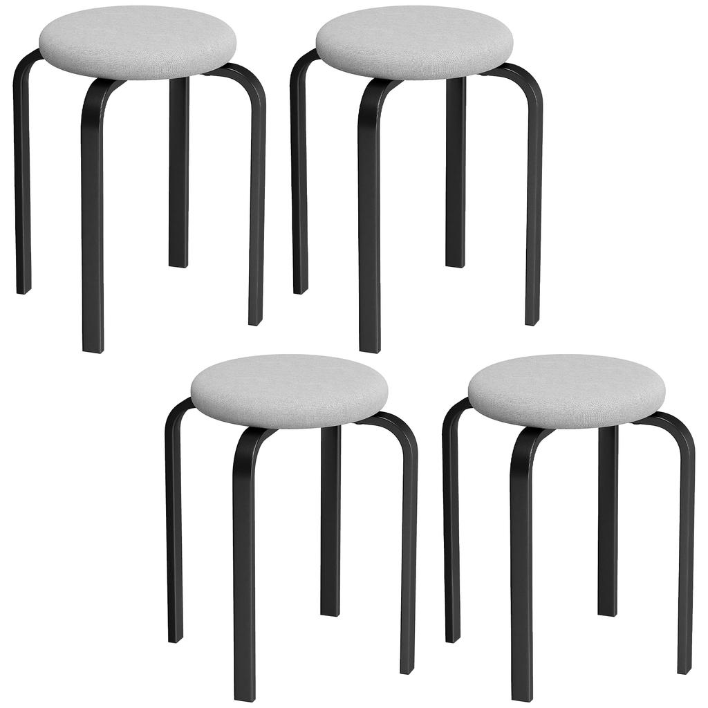 Stapelbarer Hocker Set aus 4 Stück, Moderne Polsterhocker Rund ohne Rückenlehne für Küche, Esszimmer, Grau