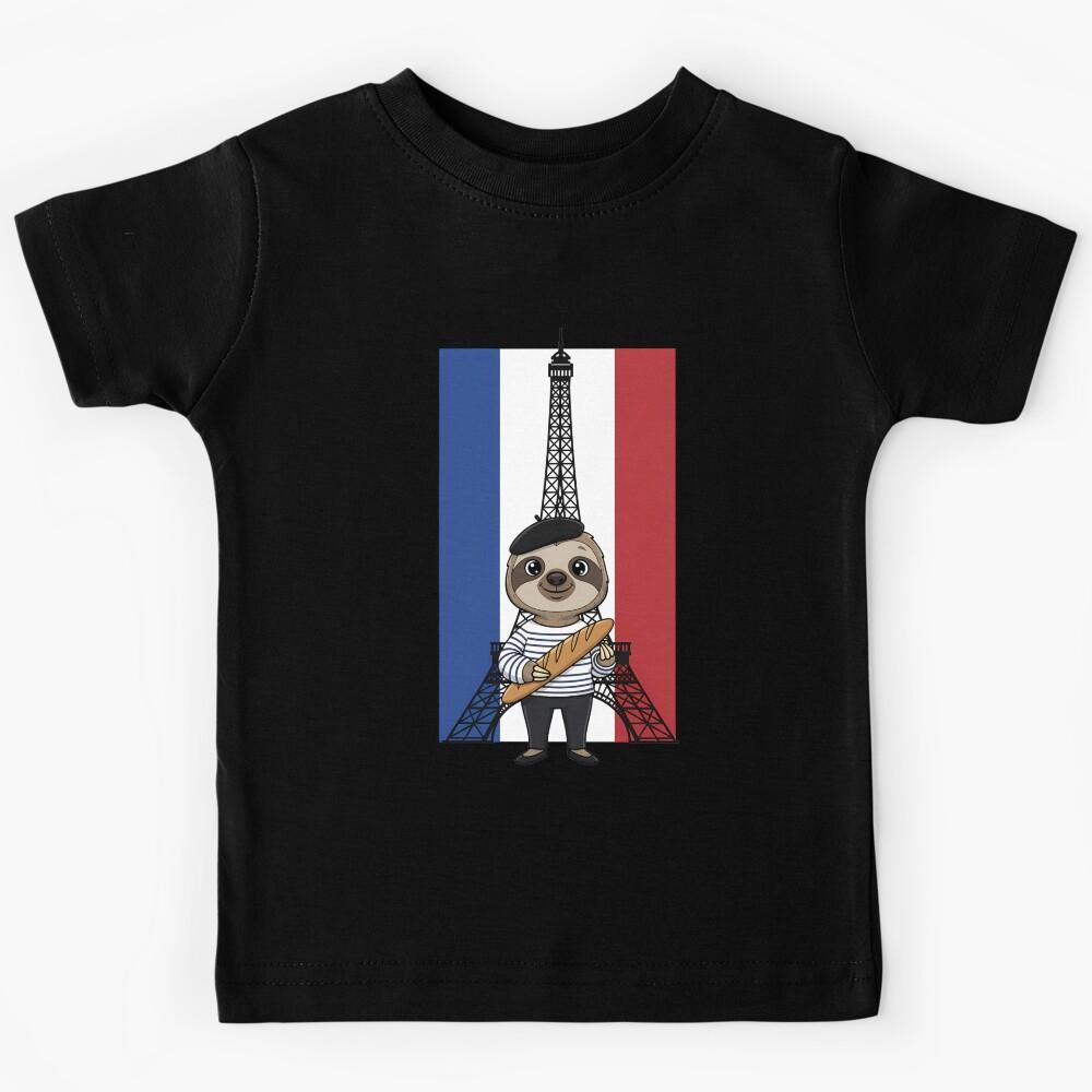 Cute French Sloth Paris Eiffel Tower Kids T-Shirt 160