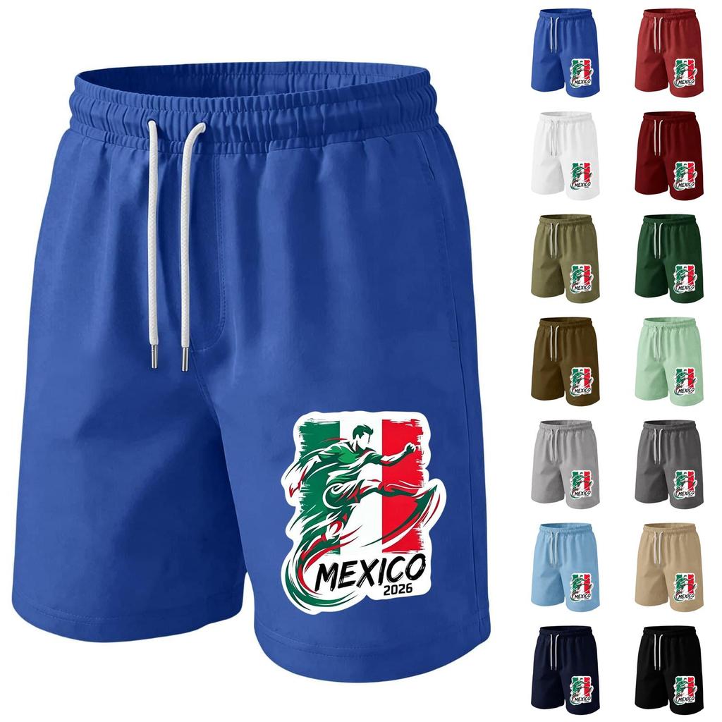 Men’s Drawstring Waist Shorts with Mexico 2026 Inspired Print Casual Loose Fit Sportswear
