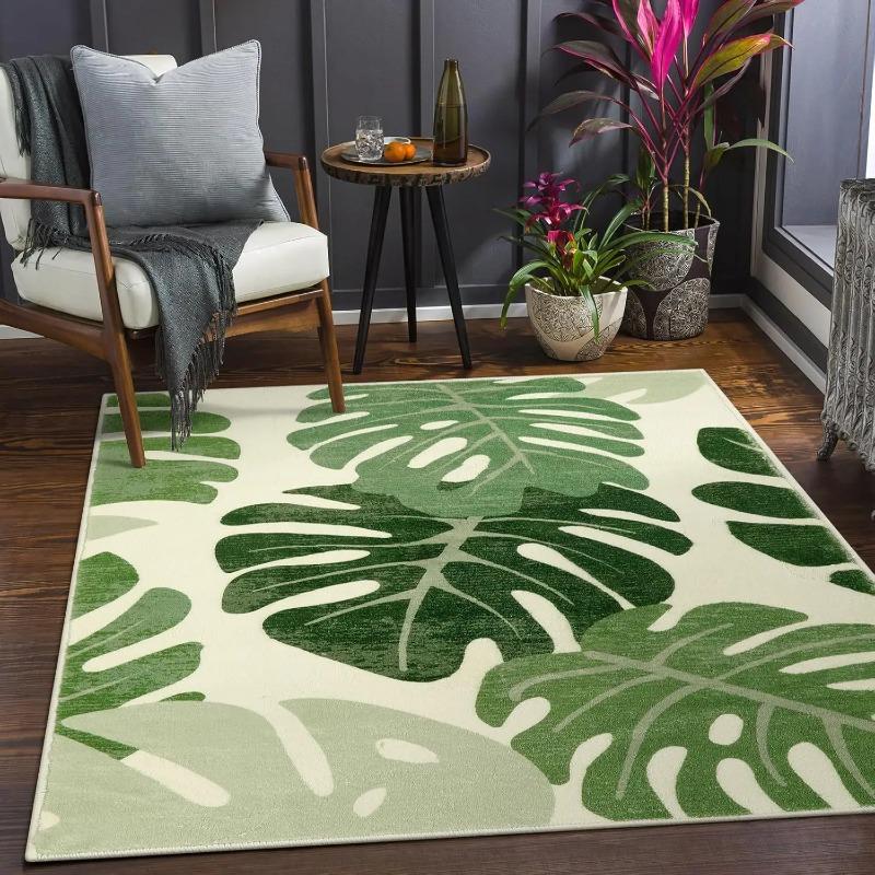 Turtle Leaf Carpet Mat Rug with Tropical Plant Pattern Natural Fresh Home Decoration for Living Room Bedroom Indoor Rug Carpet