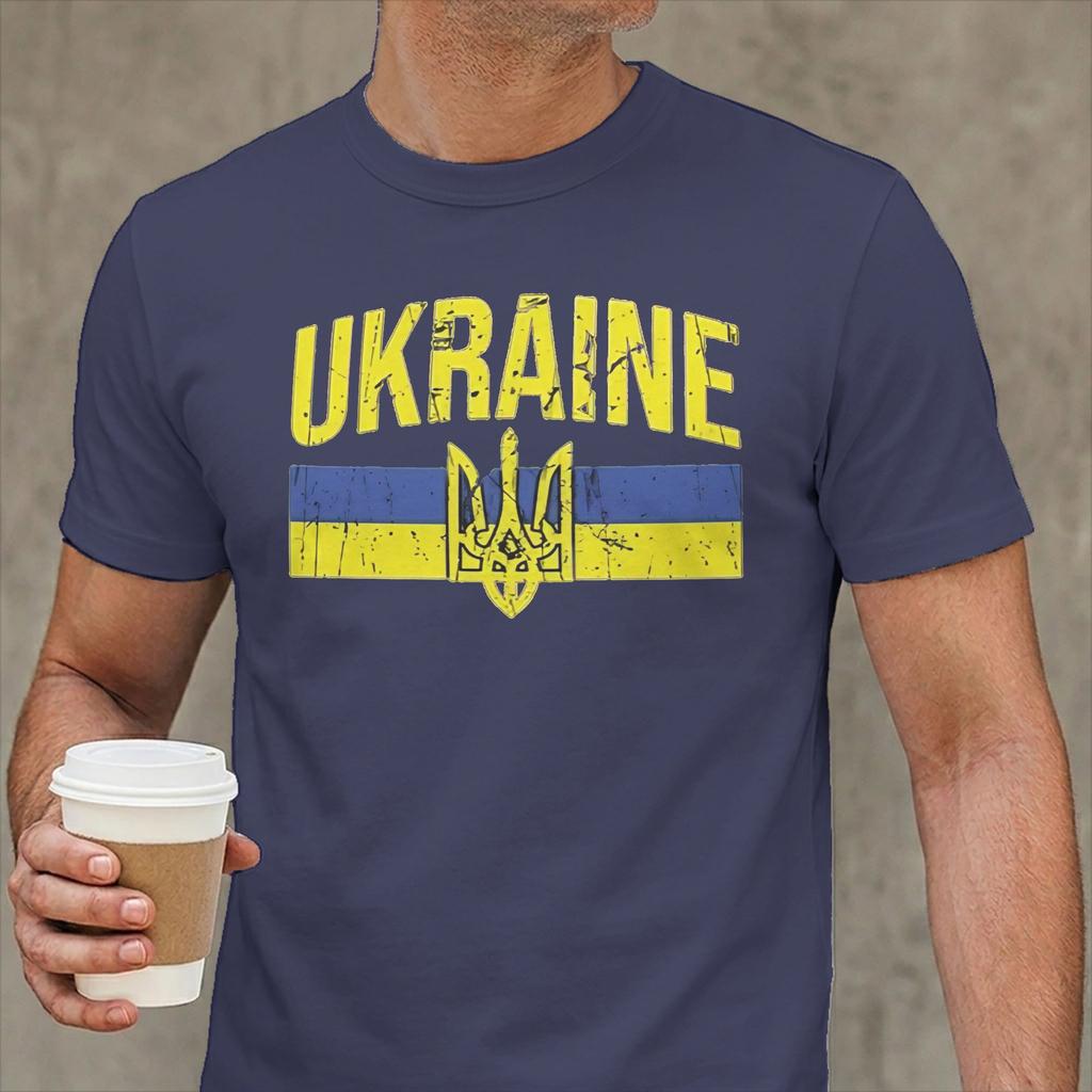 Ukraine Symbol Unisex T Shirt Ukrainian Trident Novelty Tee Shirt Short Sleeve Round Collar Tshirts Cotton Gift Idea Clothes