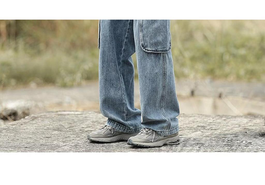 Men's Japanese Retro Workwear Denim Jeans - Multi-Pocket, Loose Fit, Straight Wide Leg, Trendy High Street Style, Blue.