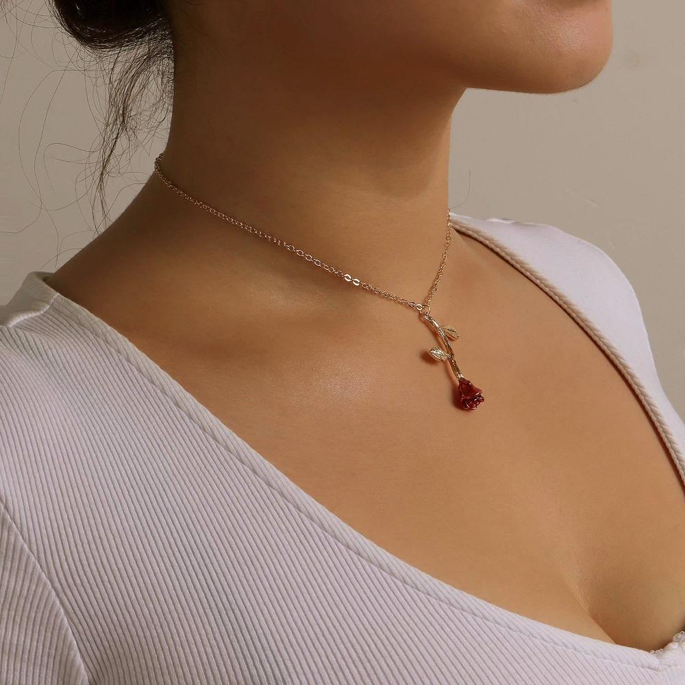 Rose Flower Necklace Custom Charm Necklace Ultimate Rose Flower Beauty and Beast Boho Jewelry Women's Valentine's Day Gift
