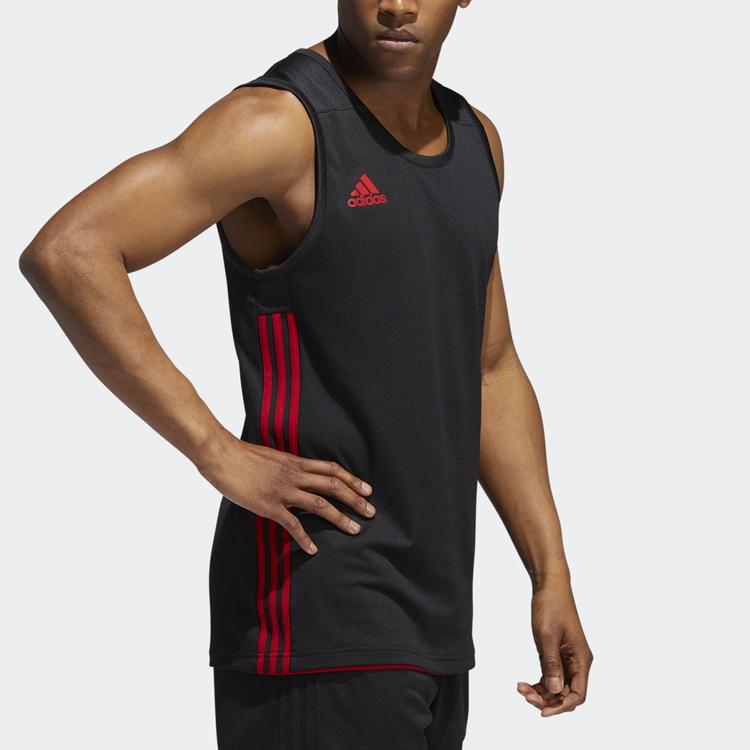 adidas Basketball Training Casual Breathable Knit Vest Men Tops Black Red DY6588