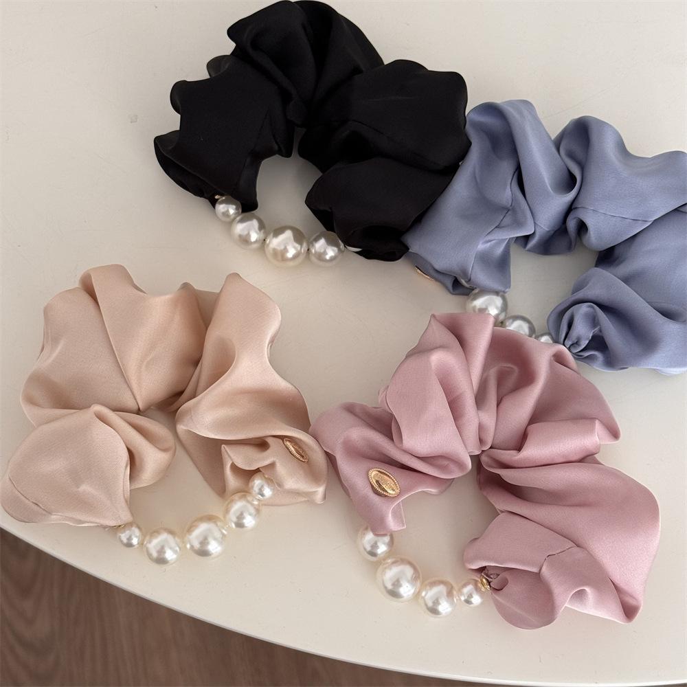 1pc Korean Version Gentle Temperament Pearl Border Large Intestine Circle Low Ponytail Headband Gold Label Hair Tie