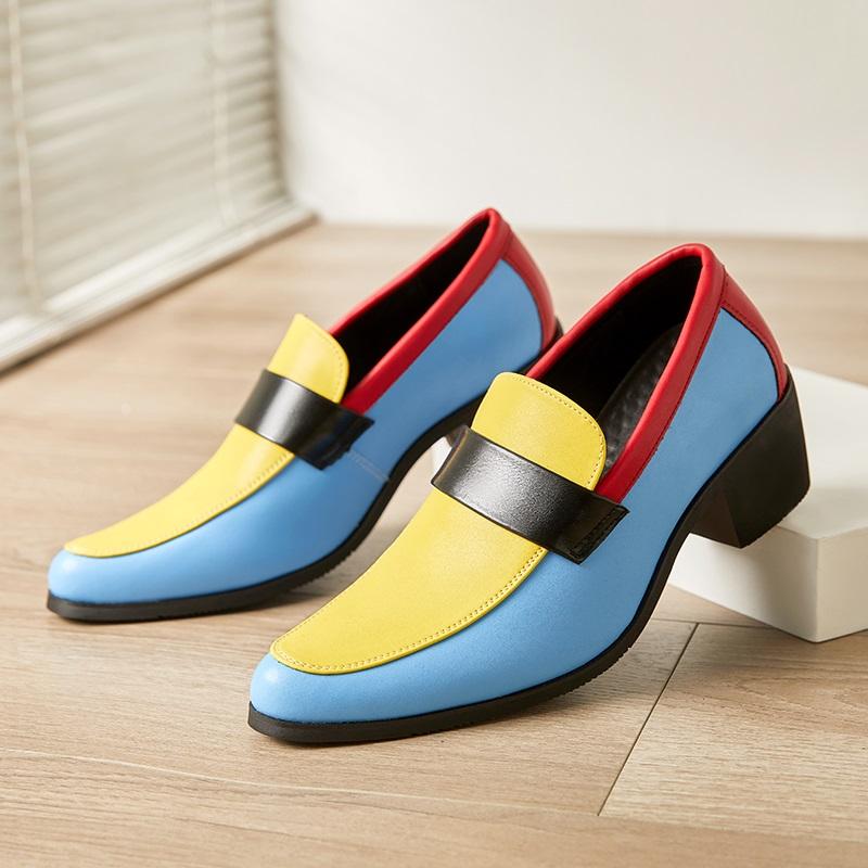 Fashion Designer Colorful Loafers Pointed Mixed Color Slip on Leather Shoes for Men New Dress Wedding Prom Homecoming Loafers